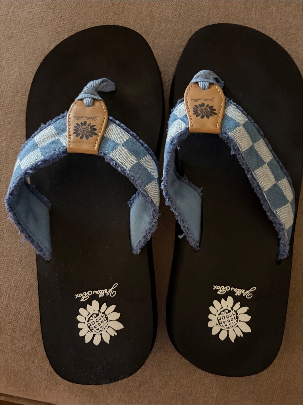 Yellow Box Check Denim Women’s Flip Flops